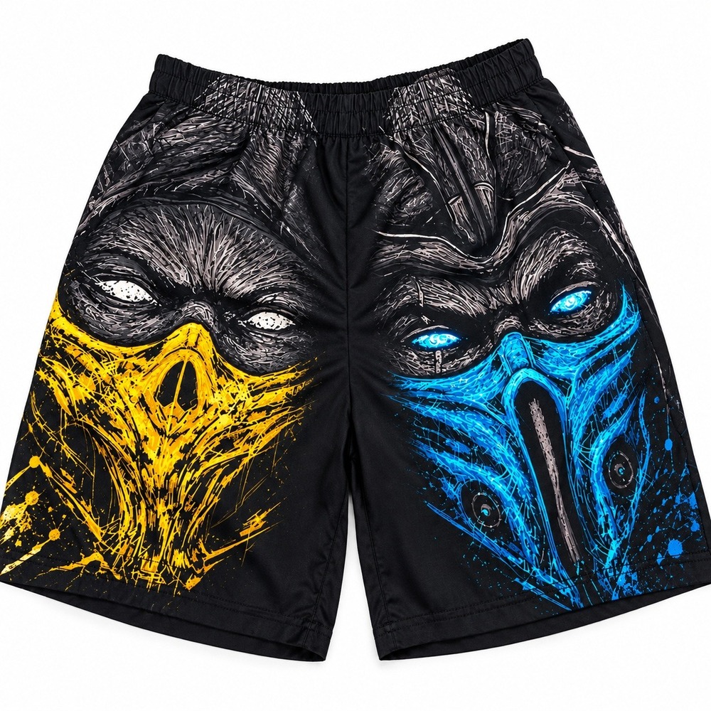 Mortal Kombat Scorpion Sub-Zero Graphic Print Shorts Black Mens Size S